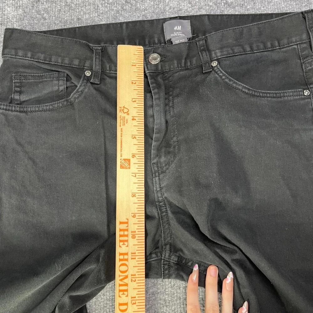 H&M Slim Fit Jeans Men's Black Denim Classic Stretch Pockets Zip Fly Y2K - 35X30